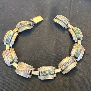 Vintage 925 Sterling Silver Inlay Panel Link Bracelet - 14.2g